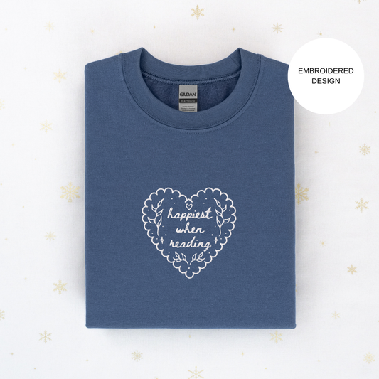 Happiest when reading embroidered sweatshirt multiple colours