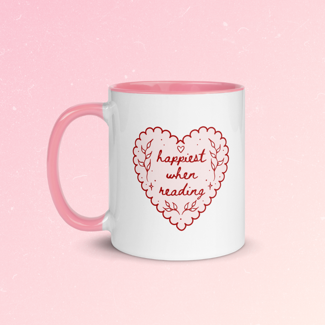 Happiest when reading Pink Coffee Mug