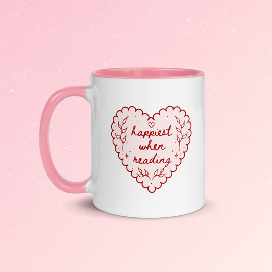 Happiest when reading Pink Coffee Mug