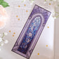 Blue window and moon phase stained glass style transparent bookmark