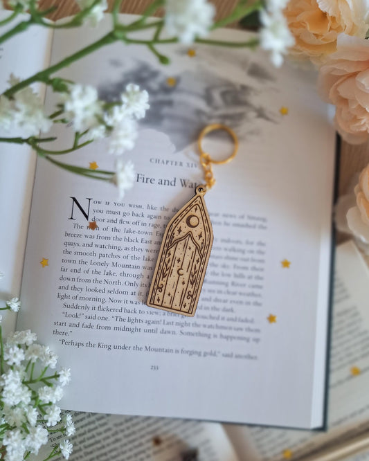 Fairy door handmade wooden engraved keyring