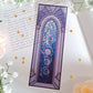 Blue window and moon phase stained glass style transparent bookmark