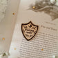 Bookish shields wooden engraved pins