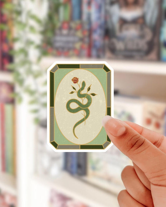 Stained glass style snake and rose sticker