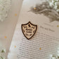 Bookish shields wooden engraved pins