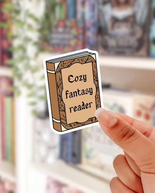 cozy fantasy reader book shaped sticker
