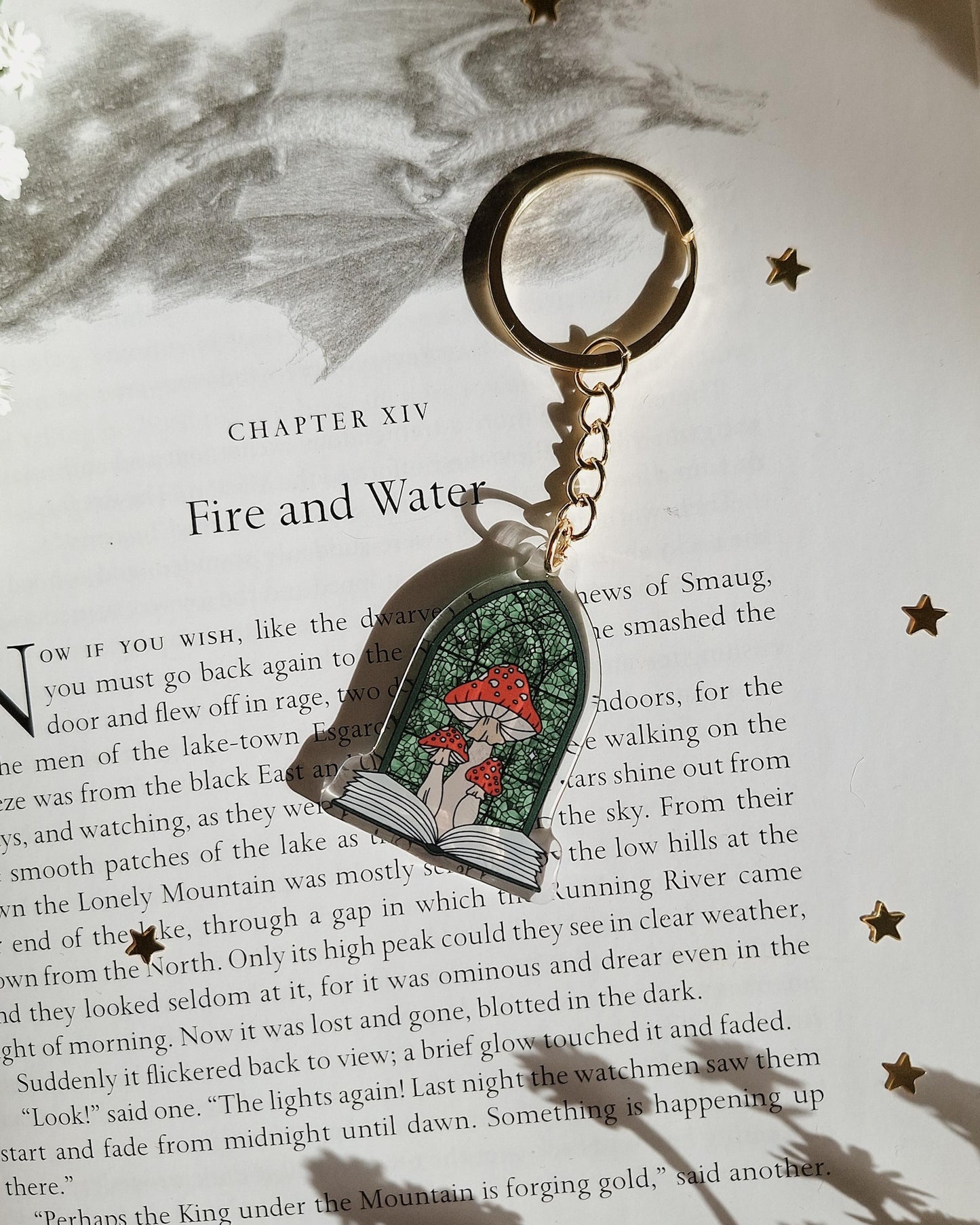stained-glass style mushroom window keyring