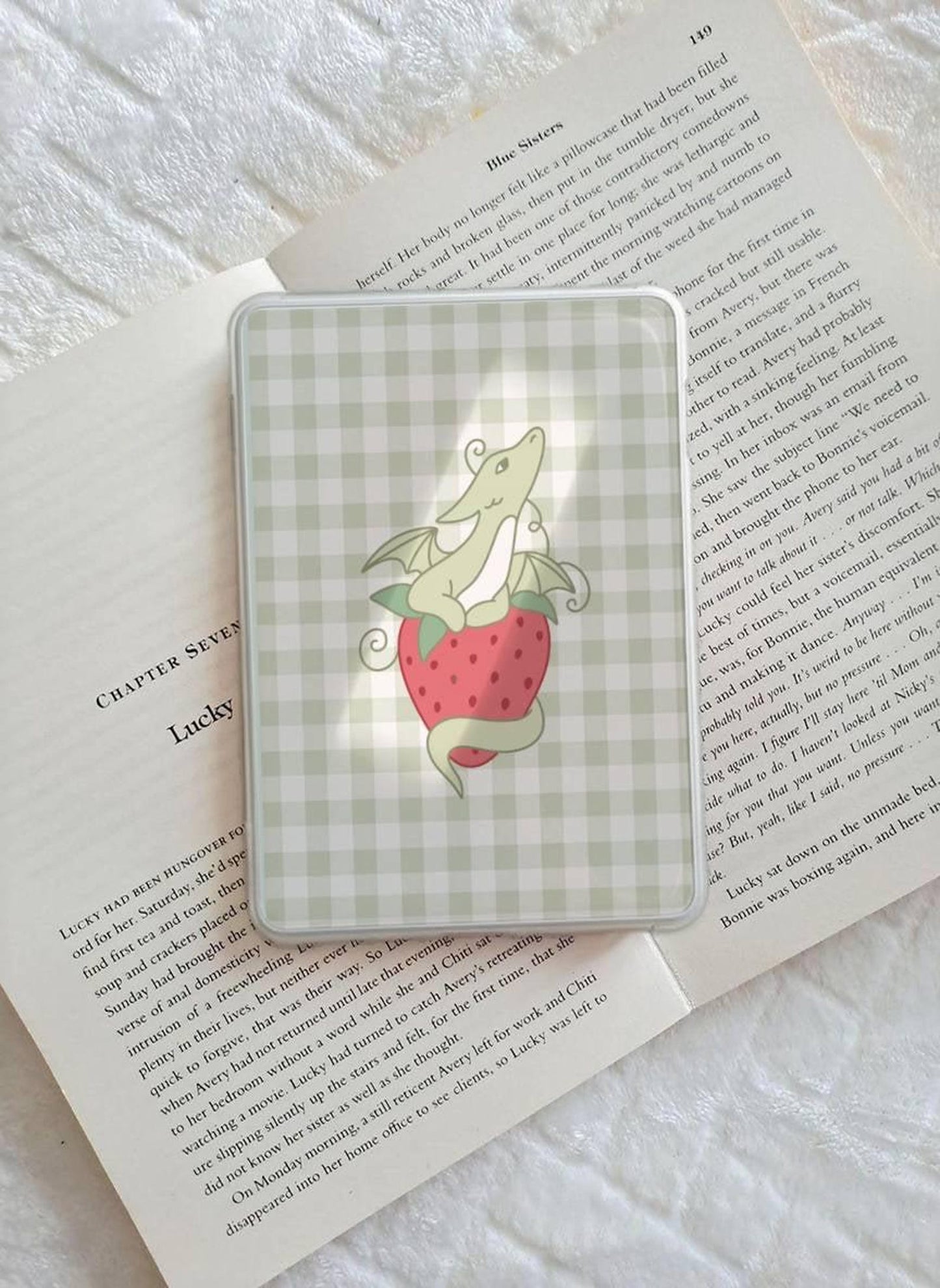Gingham strawberry matcha dragon Kindle insert