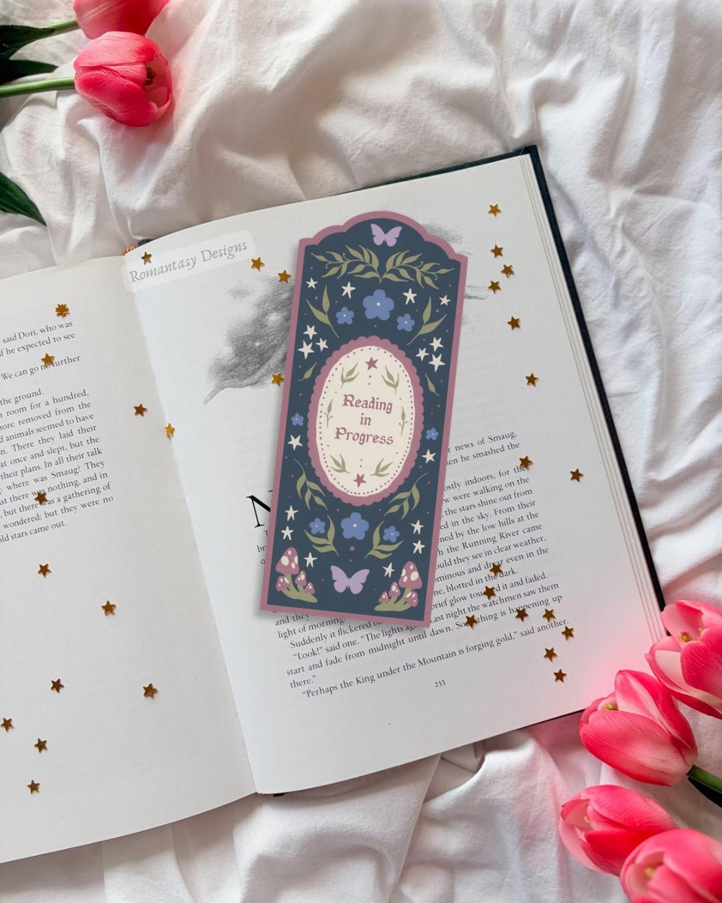 Reading in progress folklore die cut cut bookmark