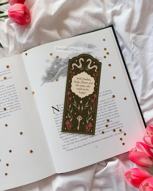 Freedom, books, flowers folklore die cut bookmark