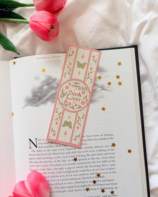 book lover pink and green tulip folklore bookmark
