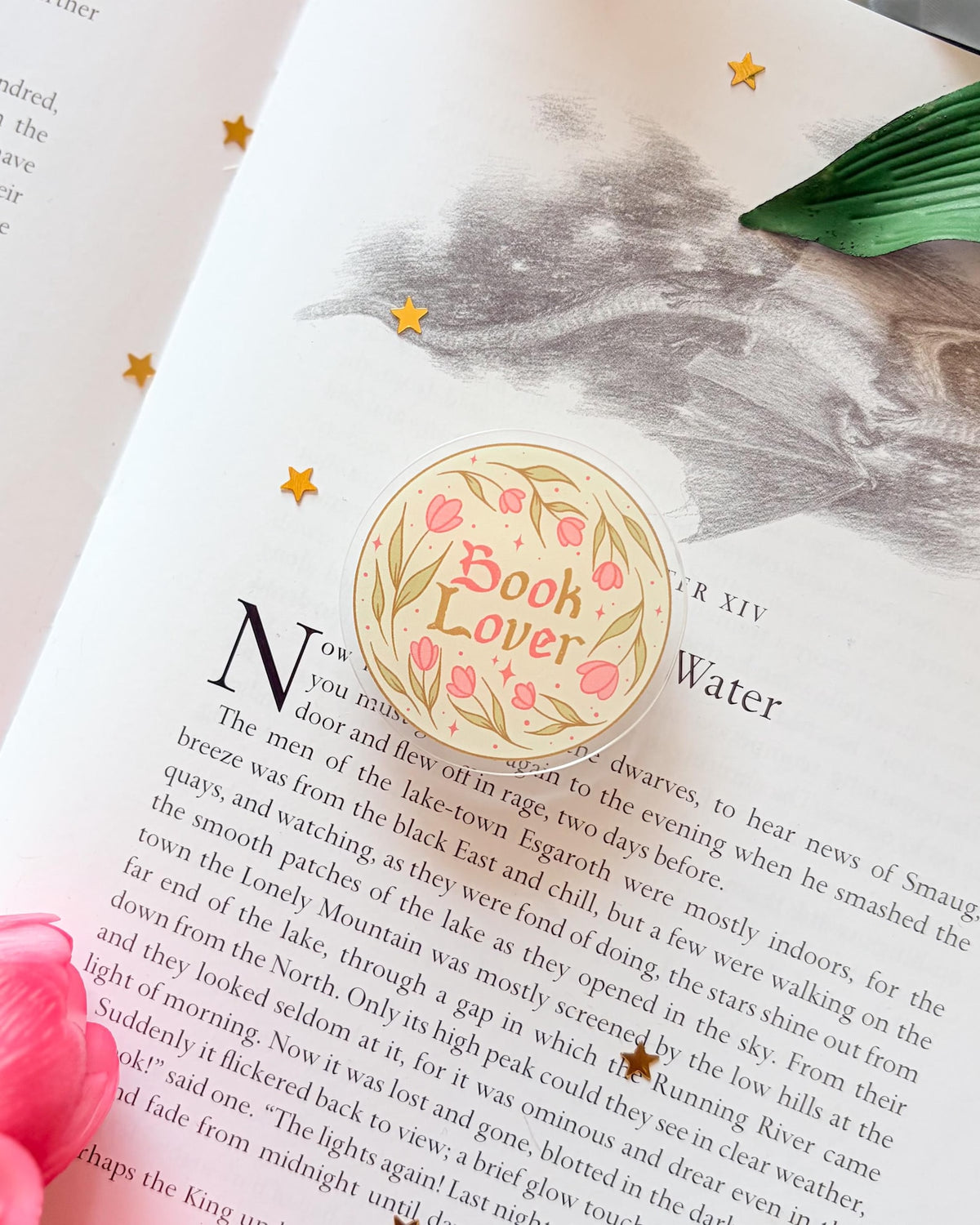 Book lover tulip kindle/phone grip: adhesive acrylic e-reader grip