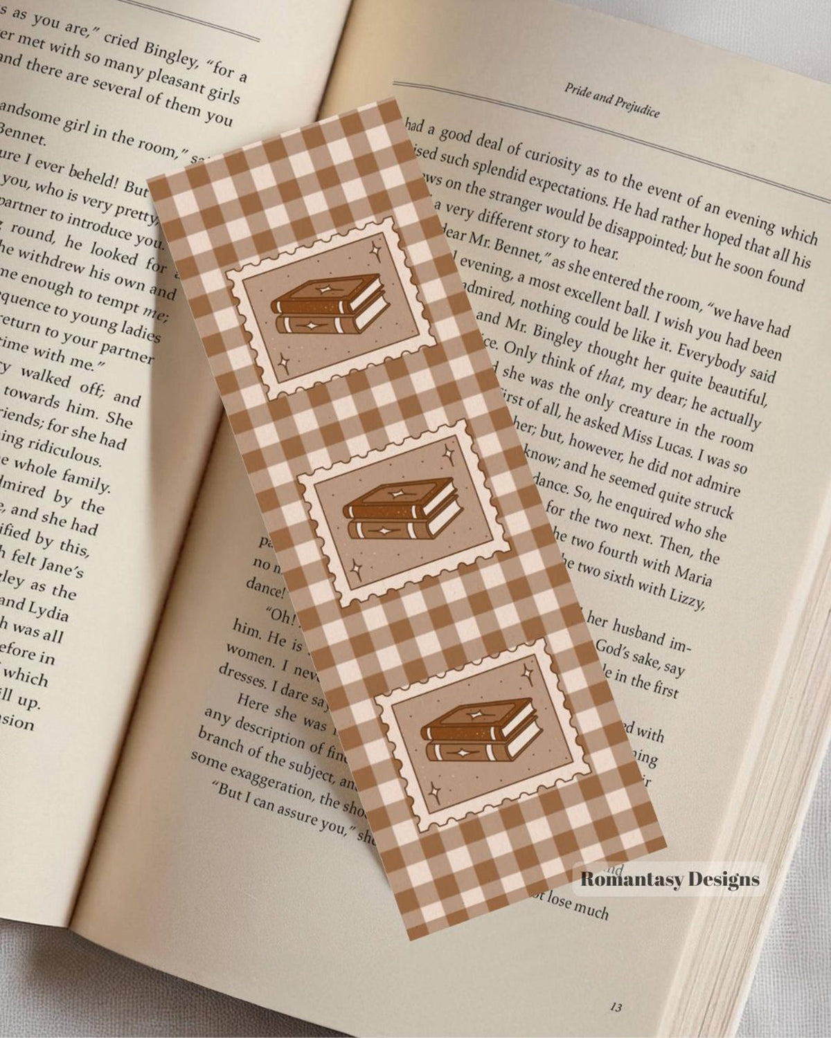 Autumn plaid book stamp bookmark