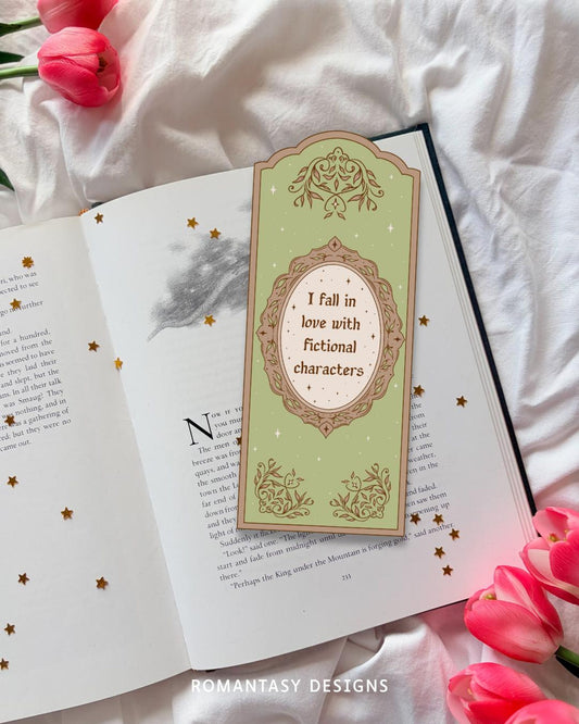 I fall in love with fictional characters die cut bookmark