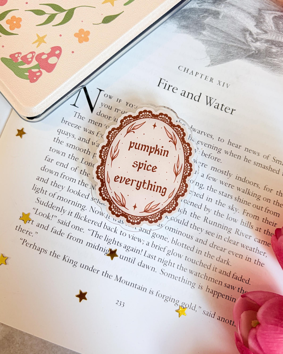 Pumpkin spice everything adhesive kindle/phone grip