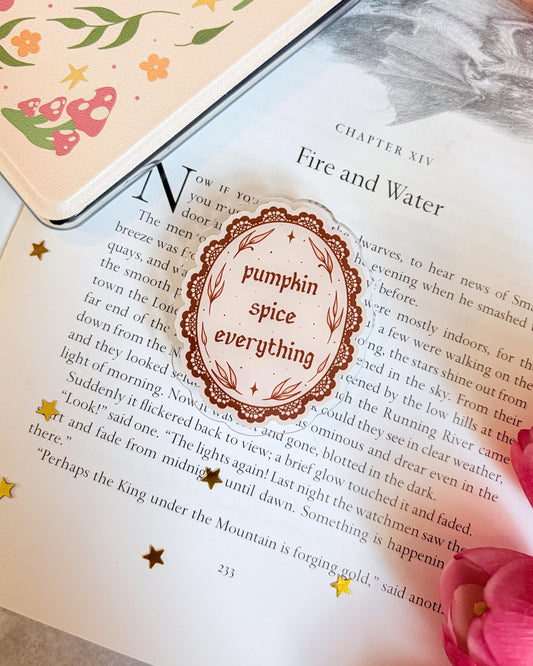 Pumpkin spice everything adhesive kindle/phone grip
