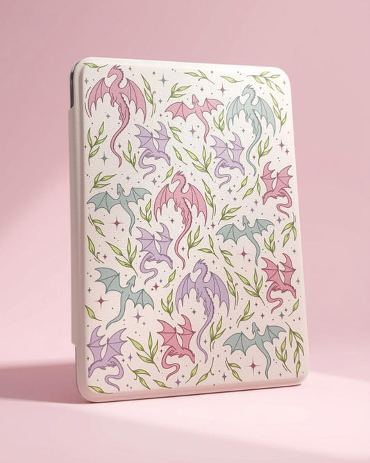pastel dragon pattern kindle case with clear back Paperwhite 12th 7"/11th 6.8"/basic 2022/2024