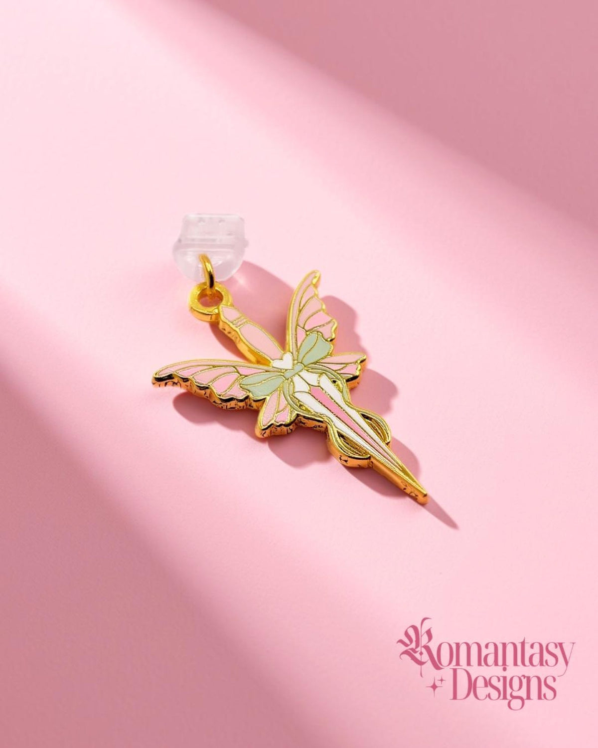 winged dagger enamel gold and pink dust plug charm type-c
