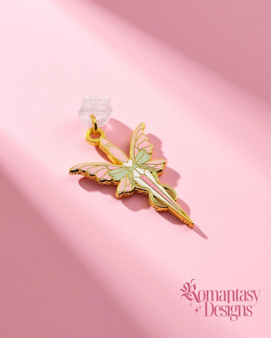 winged dagger enamel gold and pink dust plug charm type-c