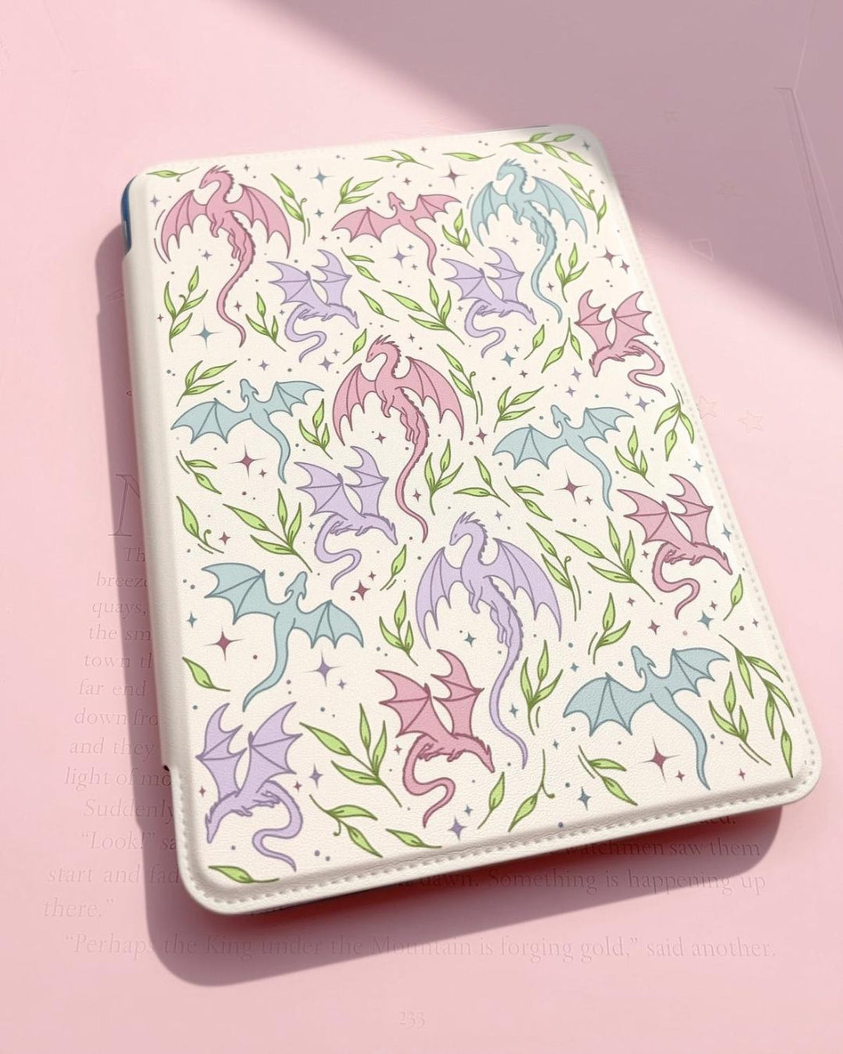 pastel dragon pattern kindle case with clear back Paperwhite 12th 7"/11th 6.8"/basic 2022/2024