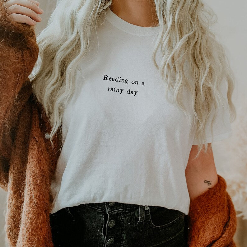 Reading on a rainy day minimal t-shirt