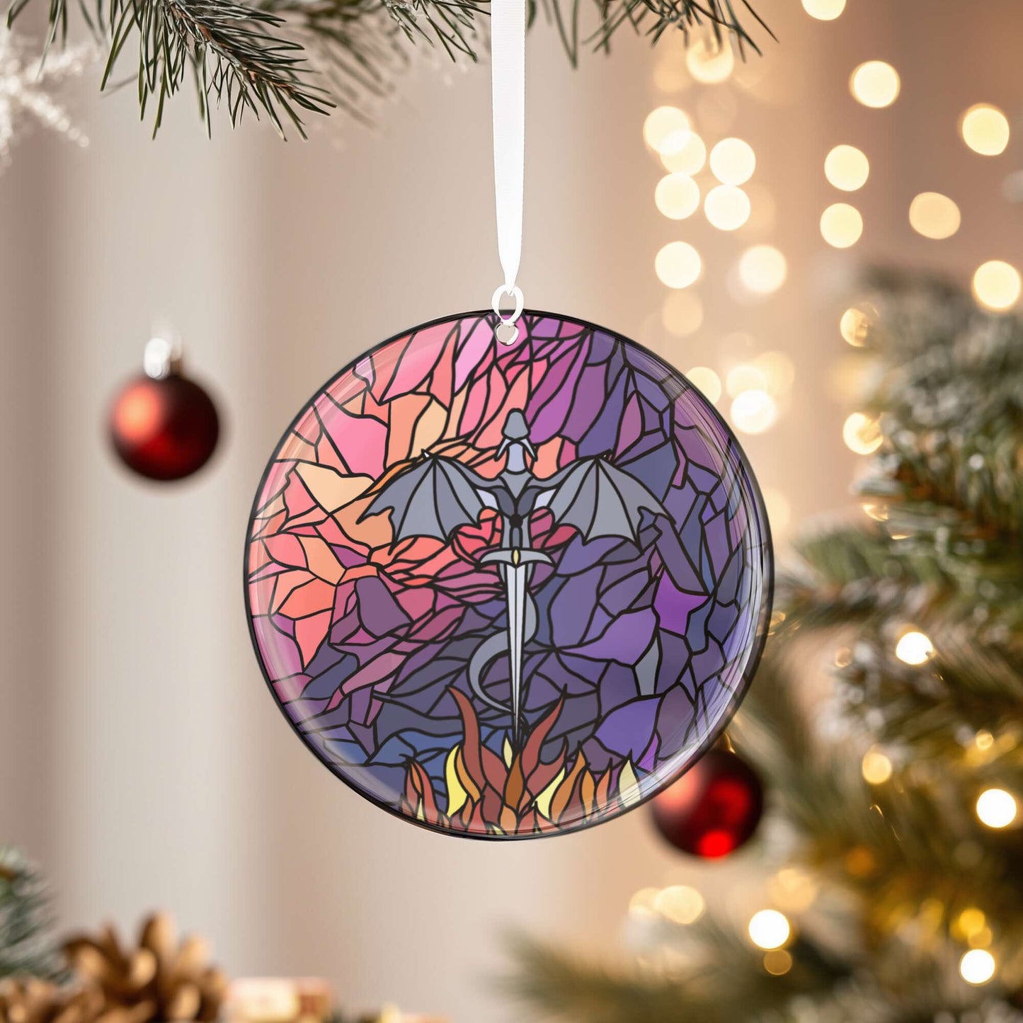 Stained glass style glass christmas tree ornamen