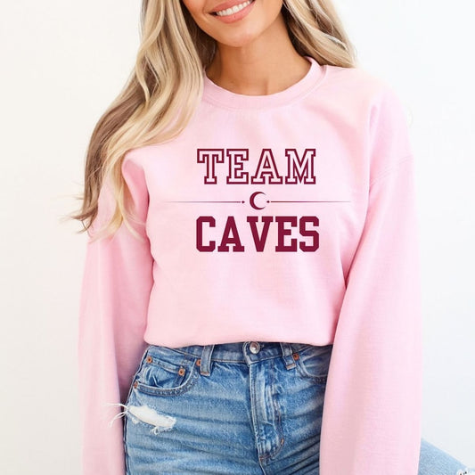 Team Caves Crescent City Pink crewneck