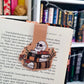 Book stack, skull and mushrooms magnetic bookmark