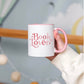 Book Lover 11oz ceramic mug with pink handle and inside