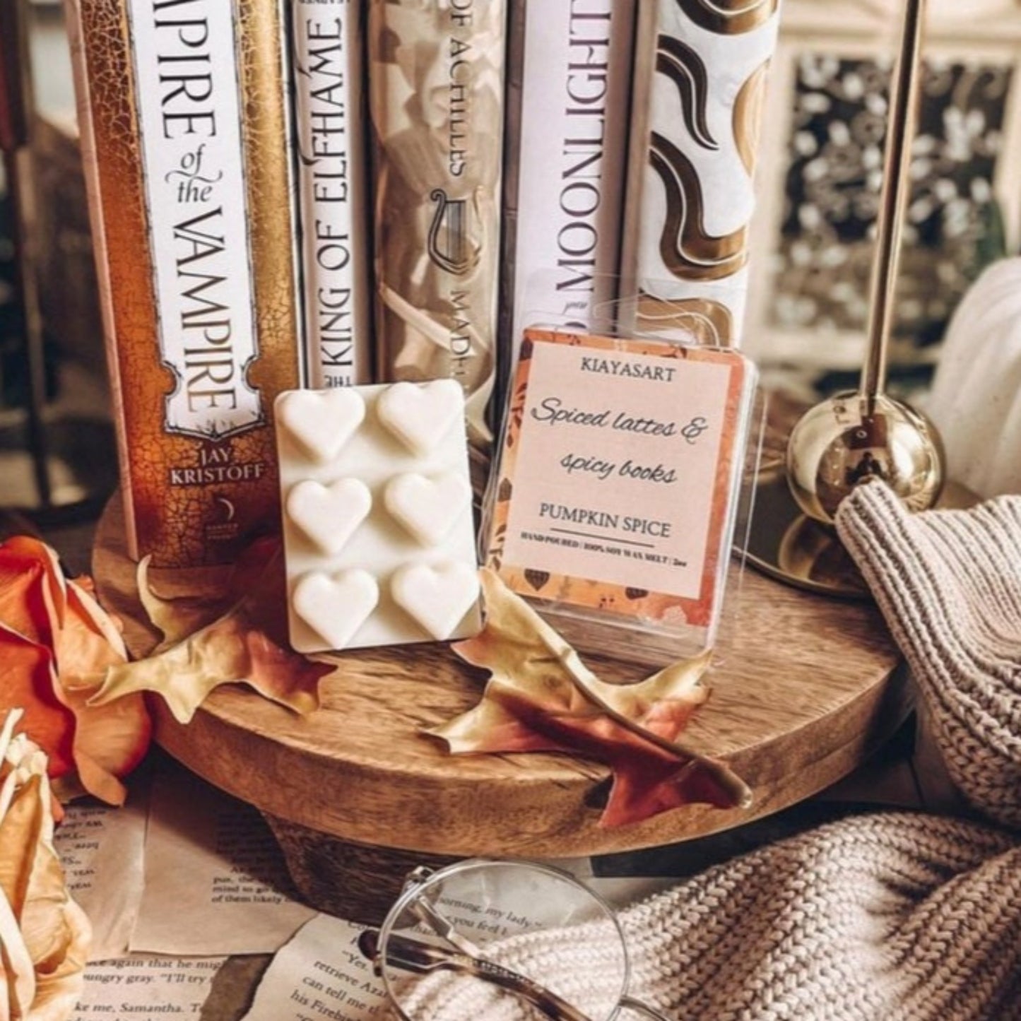 spiced lattes and spicy books pumpkin spice scented wax melt
