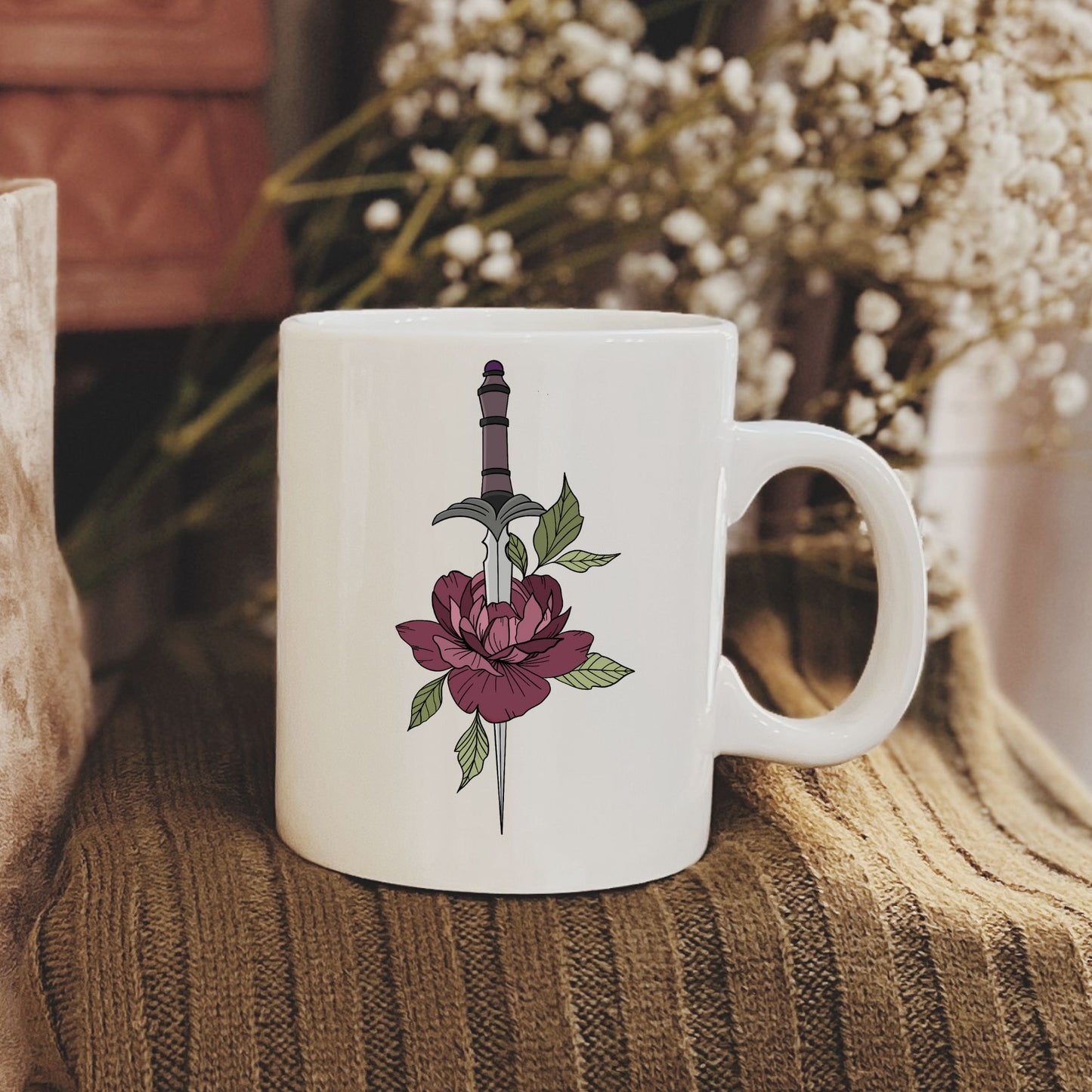 Dagger and rose fantasy book 11oz ceramic mug