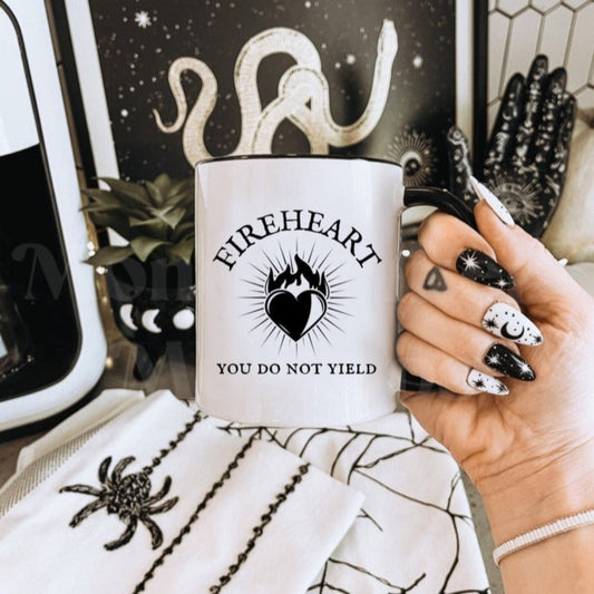 Throne of glass fireheart ceramic mug with black handle - officially licensed by Sarah J Maas