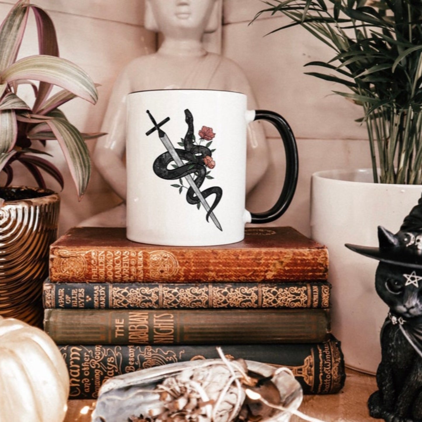 Snake and sword fantasy book inspired 11oz ceramic mug