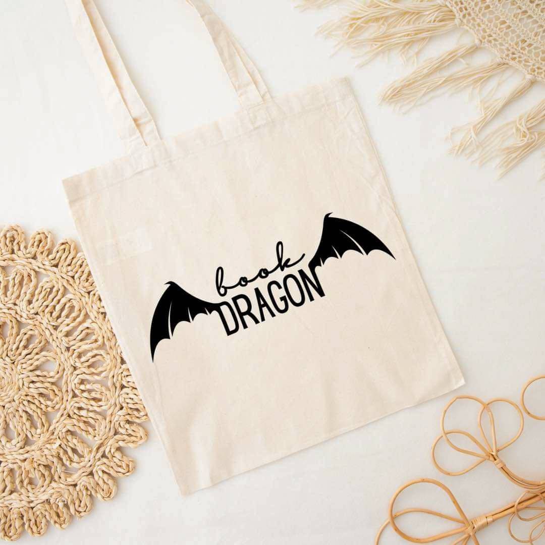 Book dragon cotton tote bag