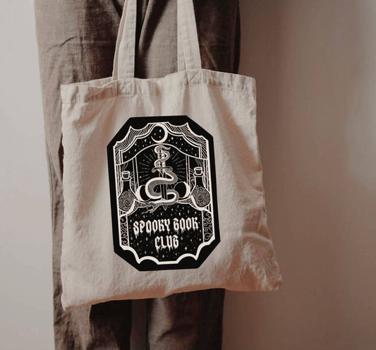 Spooky book club tote bag