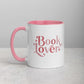 Book Lover 11oz ceramic mug with pink handle and inside